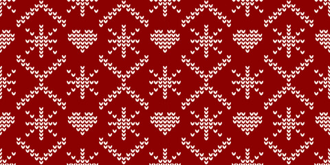 Obraz premium Decorate red ugly pattern cover nordic sweater christmas bg. Vector with checkered vintage design for festive. Background merry heart decorative snowman xmas ornament herringbone.