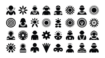 Naklejka premium Diverse native american people icons set traditional culture symbols and ornaments.