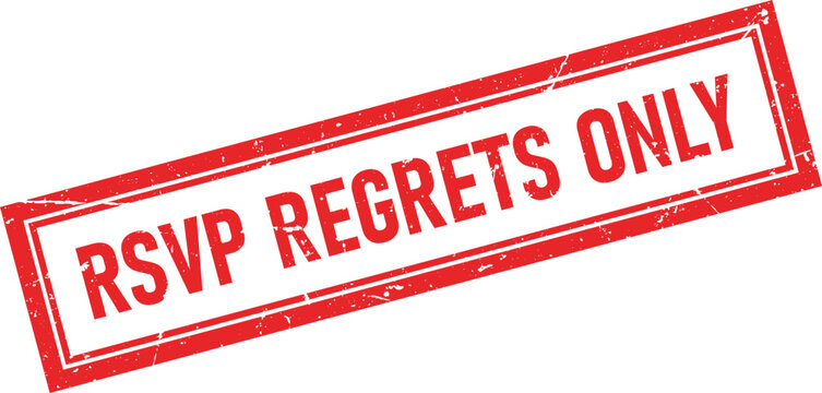 Distressed red rubber stamp impression with the words RSVP regrets only for event management