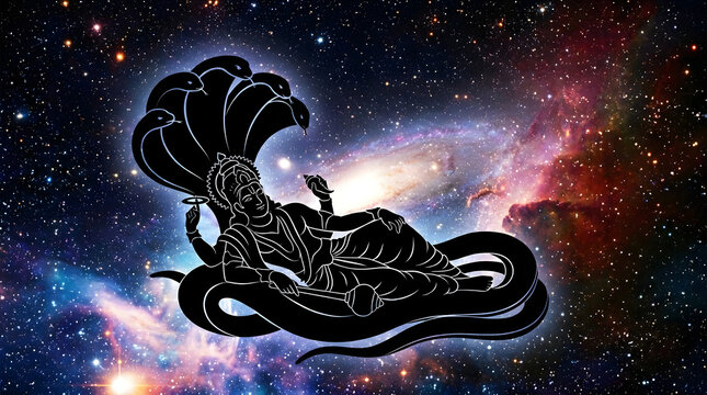 Nirjala Ekadashi Lord Vishnu silhouette reclining on Shesha in space