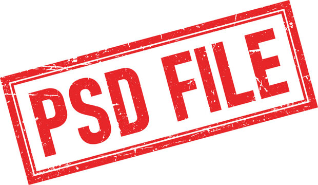Grunge red ink stamp impression featuring the text PSD FILE in bold capital letters