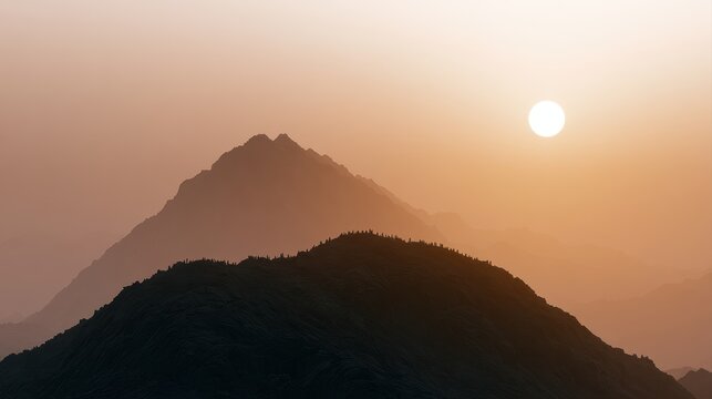 arafat pilgrimage background, mountain silhouette, spiritual sunrise scene