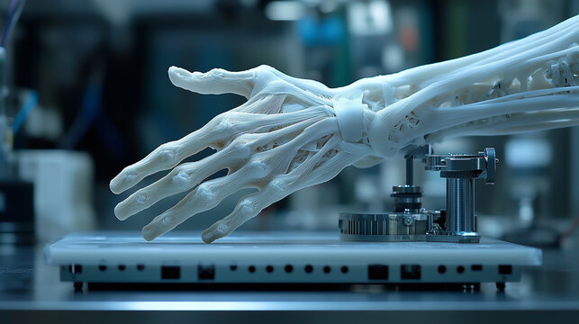 Robotic hand interacts with machinery in advanced technology lab setting