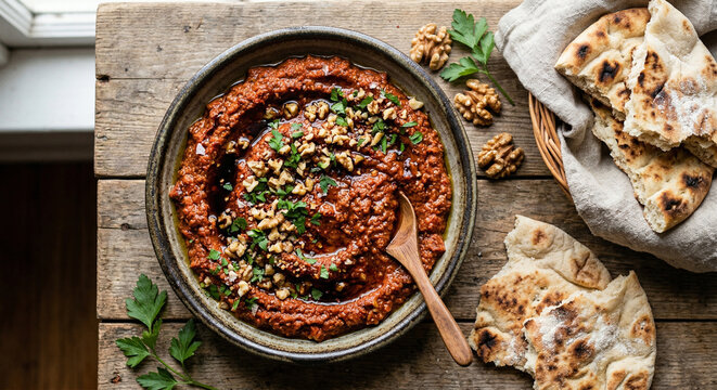 Roasted red pepper and walnut dip with pomegranate molasses