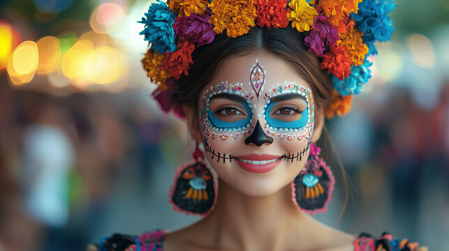 Celebrating Dia de los Muertos with vibrant decorations and joyful faces