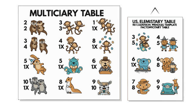 Educational charts display cartoon animals with numerical associations