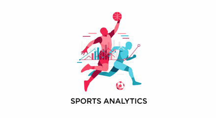 Obraz premium Silhouetted athletes in motion with sports data charts