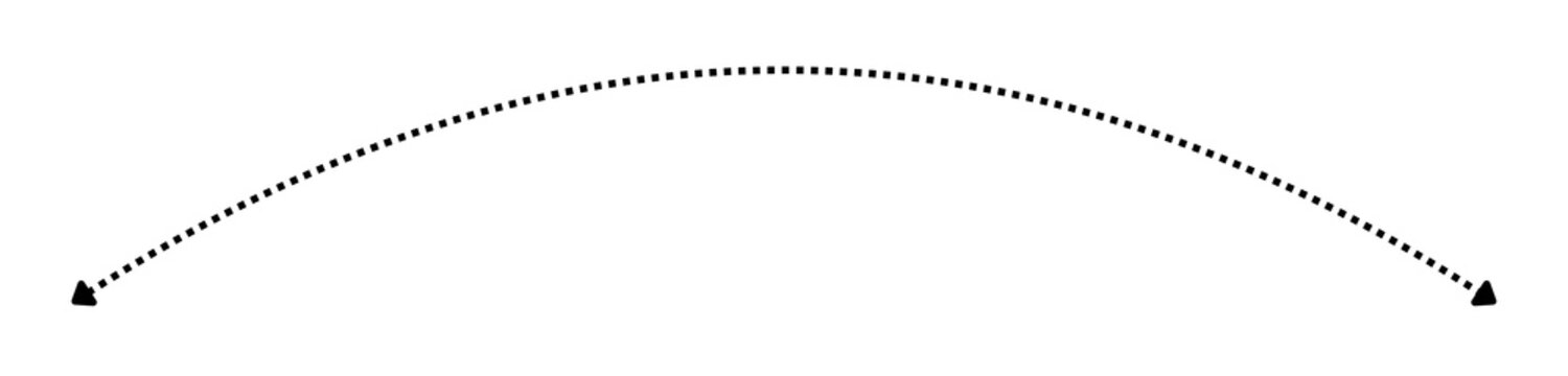 Dotted Curved Arrow Connector with Arrowheads on Both Ends. Black Dashed Arc Line Pointing Two Directions. Hand Drawn Style Bidirectional Connector for Diagrams and Charts. Vector Illustration Design 