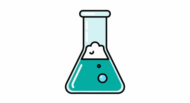 Simple animated cartoon flask with bubbling blue liquid