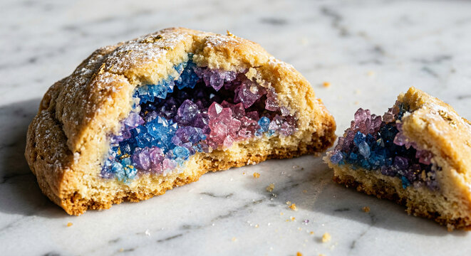 Geode sugar cookie with blue violet and rose crystal interior