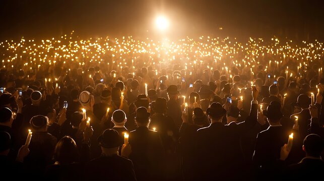 People holding lights during Hanukkah celebrations