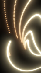 Naklejka premium Warm abstract background with golden glowing light curves, dotted trails, and soft flowing motion in a dark space.