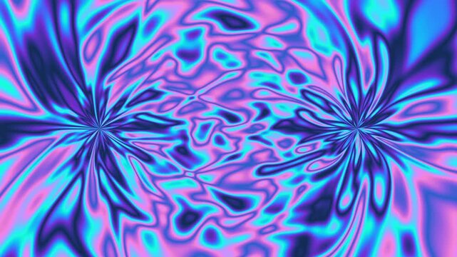 Psychedelic neon fluid abstract background seamless loop. Turbulent liquid flowing between two points.