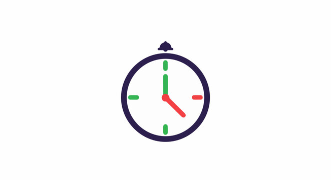 Simple clock face with red and green markers on white background