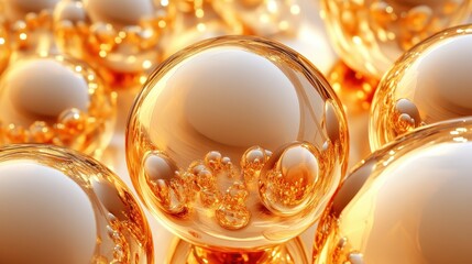 Obraz premium Close-up of a gleaming golden sphere with internal bubbles, representing financial investment and wealth accumulation opportunities