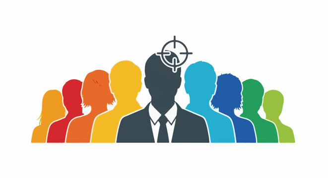 Silhouette group with a central figure in a target