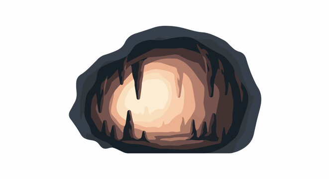 Stylized cavern interior with glowing center and stalactites