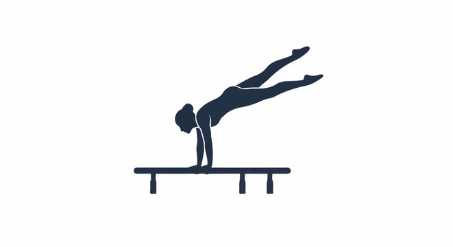 Silhouette of a gymnast performing a handstand on parallel bars
