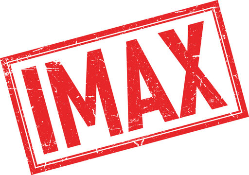 Red distressed rubber stamp imprint showing the word IMAX in bold capital letters