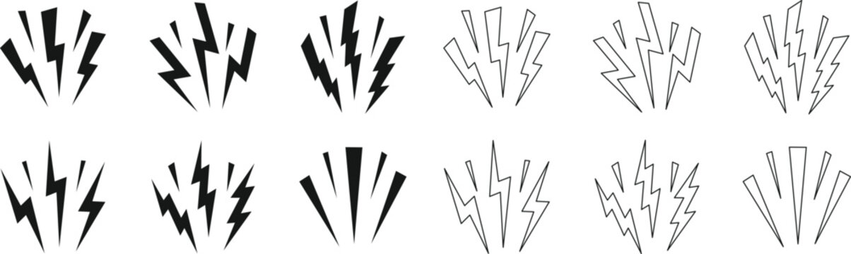 Comic action burst collection with hand drawn speed lines and dynamic explosion accents. Creative manga style design elements for emphasis and visual impact. Clean vector set for modern graphic 