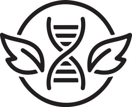 Genetic engineering and biotechnology symbol with DNA and leaves in circle