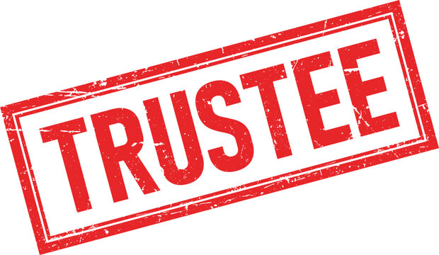 Red rectangular rubber stamp with the word Trustee in distressed bold letters and a rough ink texture