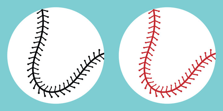 Red and black stitch or stitching of the baseball. baseball stitching patterns in various shapes. Sports concept.
