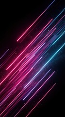 Fototapeta premium Abstract diagonal streaks of pink and blue light against a dark background create a dynamic, futuristic visual with a sense of motion and energy.