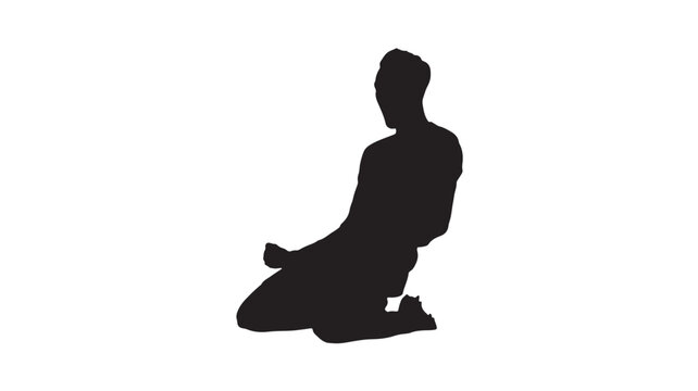 Kneeling Man Silhouette: Isolated Black Figure on White Background for Prayer and Concept Design