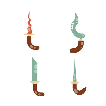 Indonesian traditional weapon cultural heritage icon set on white background
