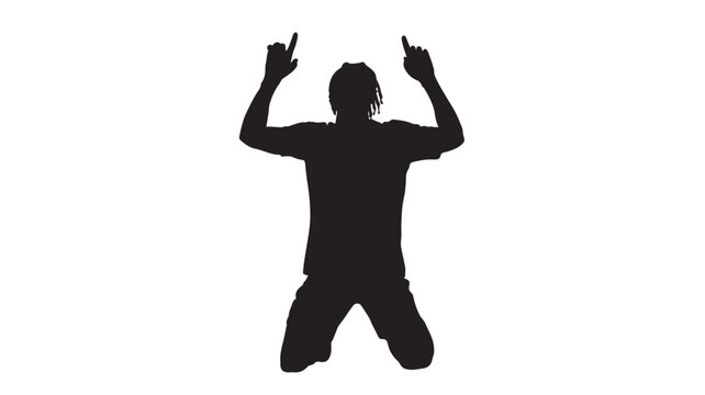 Kneeling Man Silhouette Reaching Upwards Vector Isolated on White
