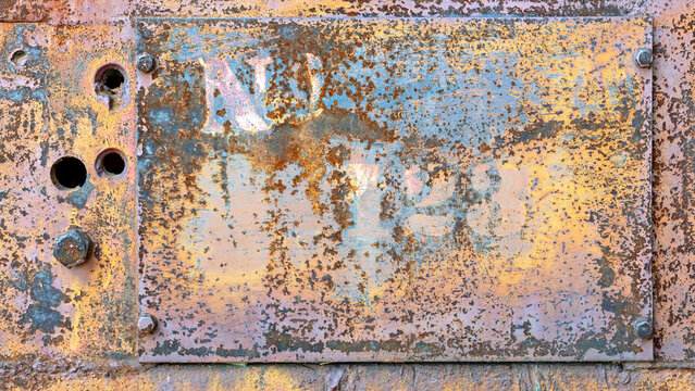 Old weathered rusty metal grunge industrial mechanical background