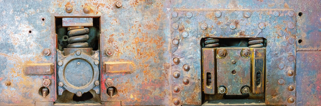 Old weathered rusty metal grunge industrial mechanical background