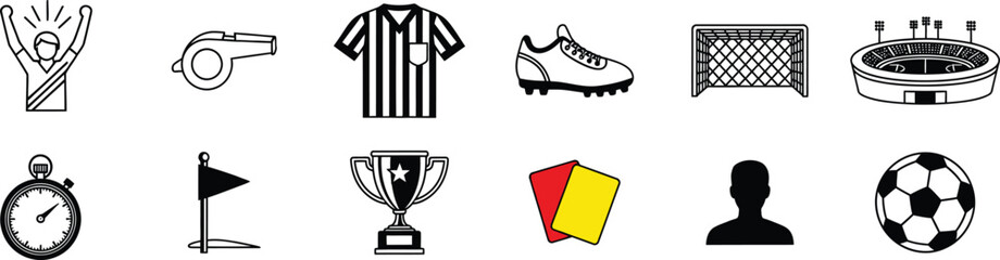 Soccer football referee icon set, stadium whistle vector © Abdul