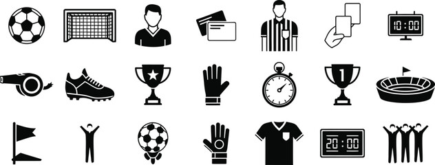 Soccer football match vector icon set, stadium trophy glyph © Abdul