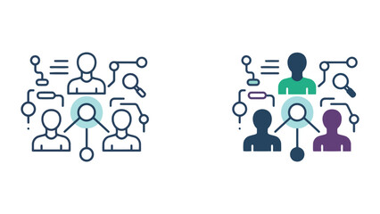 Fototapeta premium Business team network analysis and data research flat vector icon set