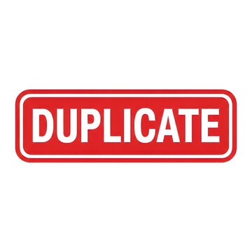 Red rubber stamp text duplicate with double border lines for document management and administrative copy identification for office paperwork isolated on a transparent background