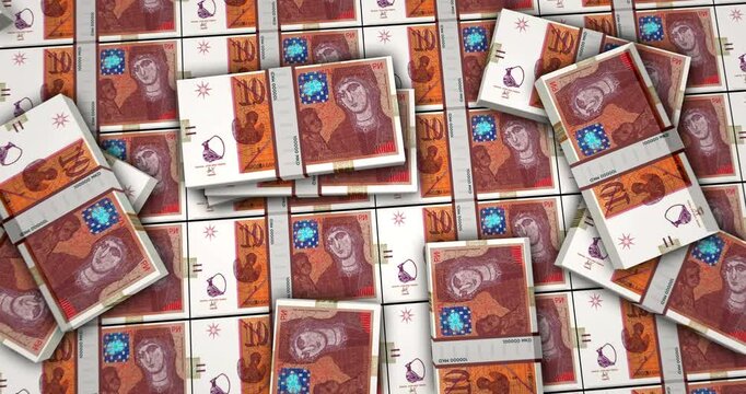 North Macedonia denars money banknotes 3d animation. 1000 MKD packs concept of inflation, economy, crisis, business, banking, debt and finance.