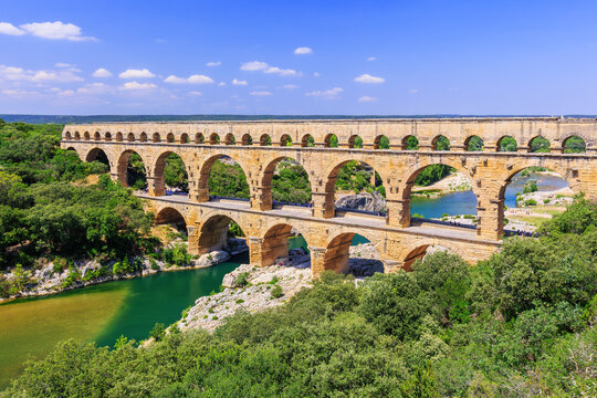 Nimes, France. Ancient aqueduct of Pont du Gard.