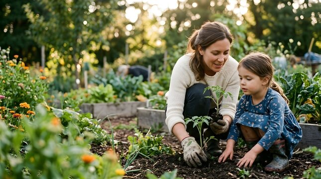 mother teaching environmental awareness