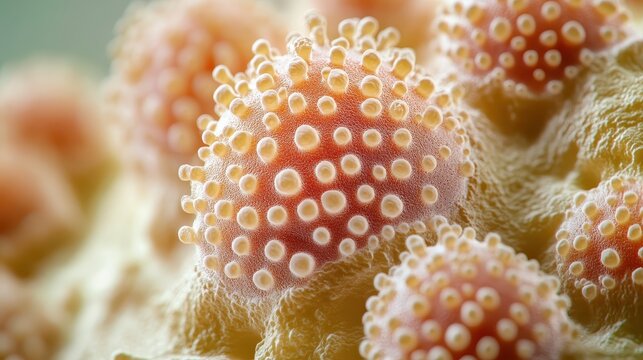 Intricate macro view of soft coral polyps displaying detailed organic textures and vibrant underwater life.
