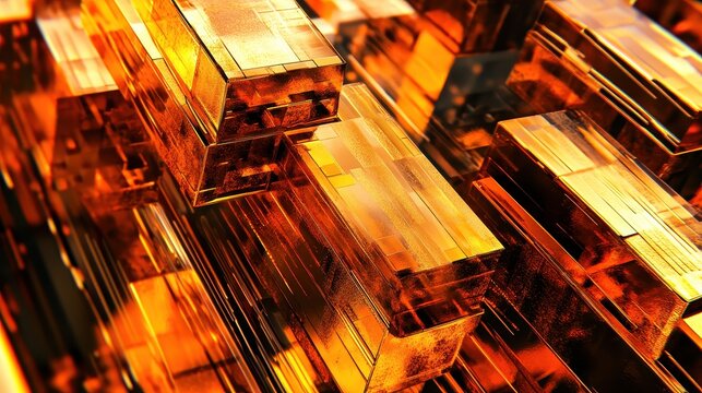 Luxurious stacks of golden bullion bars with abstract, high-contrast patterns creating a modern financial concept.
