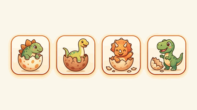 Dinosaurs Emerge from Eggs in Various Stages of Hatching Process