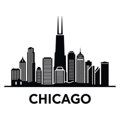 Fototapeta premium Chicago city skyline illustration in black and white colors