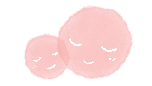 ピンクカラーの寄り添う丸いキャラクターのイラスト素材