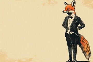 Naklejka premium Vintage illustration of a fox animal mammal representation.