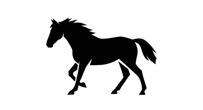 Black horse silhouette running free fast.