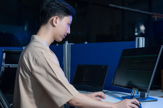 Development programmer male working in website a software and coding technology.