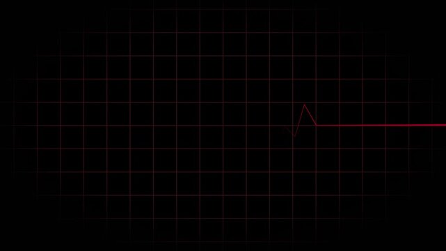 Heartbeat flatline in purple neon on black background for medical, health, technology, and futuristic concepts in design projects.