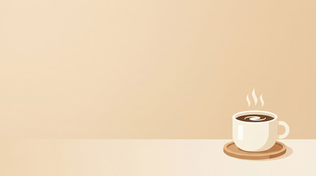 ベージュ背景に配置されたコーヒーカップを描いたミニマルなカフェイラストです。
落ち着いた色調とシンプルな構図が特徴です。